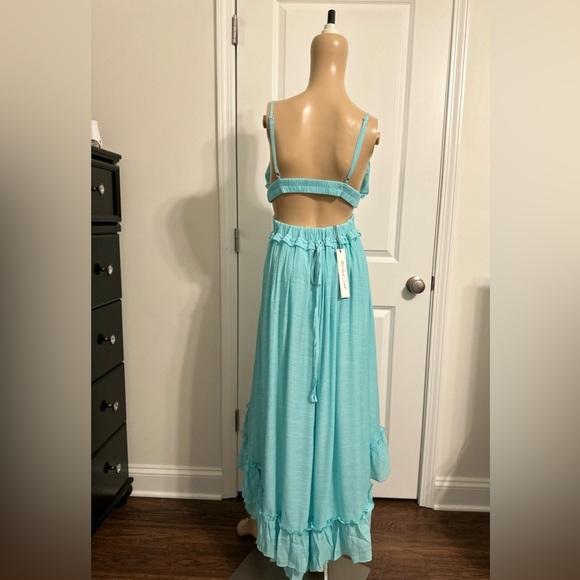 NWT-Asymmetric Ruffle Bottom Hem Open Back Cutout Dress - Picture 5 of 12